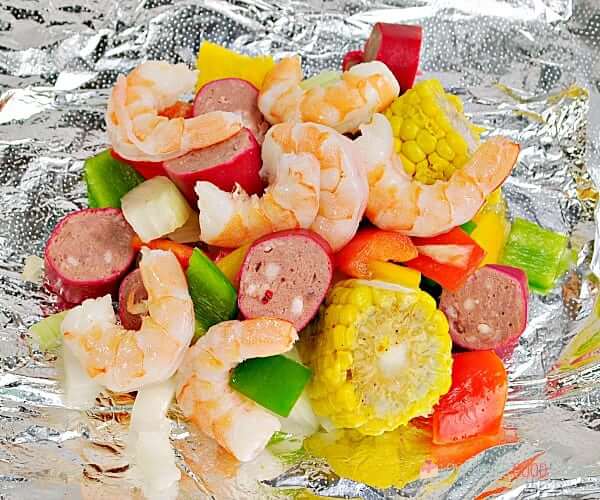 Shrimp Boil Foil Packet close up.