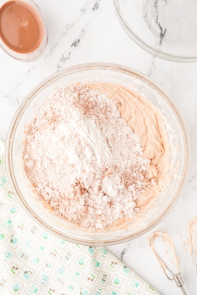 Remaining dry ingredients added to Chocolate Milk Cake batter
