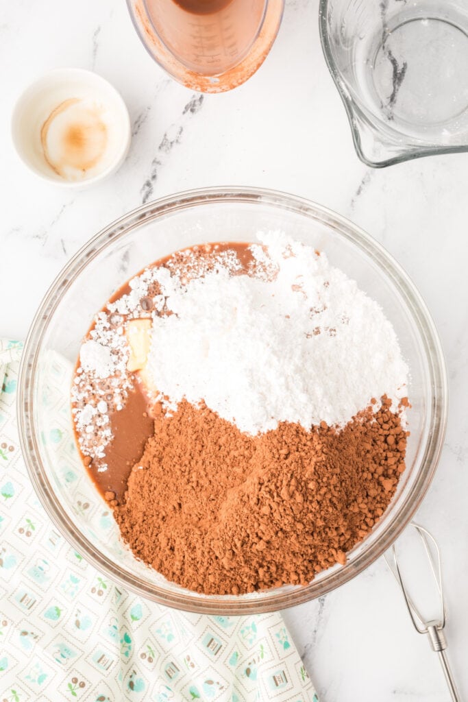 Chocolate buttercream frosting before being mixed