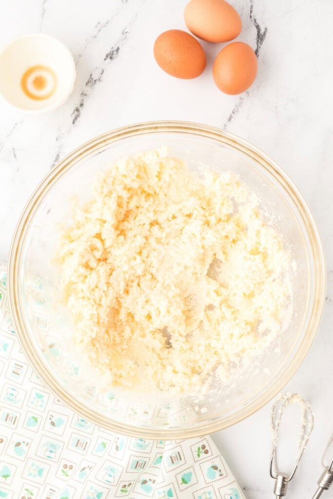 Butter and sugar creamed together until light and fluffy for Chocolate Milk Cake