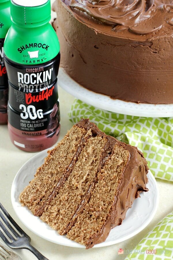 Chocolate Milk Cake on a white plate with a fork.