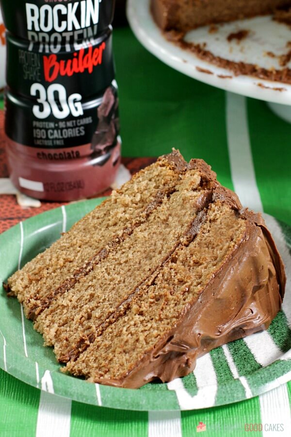 Chocolate Milk Cake on a plate with a bottle of Shamrock chocolate milk.