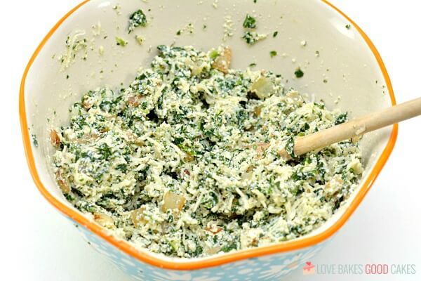 Spinach Ricotta Manicotti filling in a mixing bowl