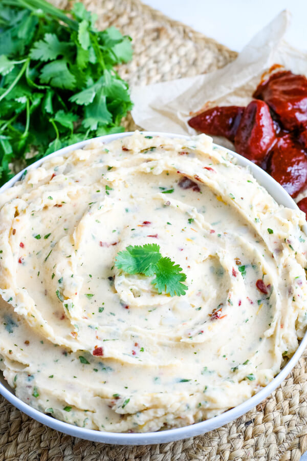 cheesy mashed potatoes with chipotle in bowl