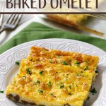 Low Carb Baked Omelet on white plate with words
