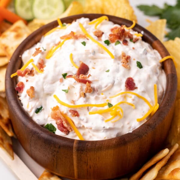 million dollar dip in wooden bowl