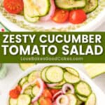 zesty cucumber tomato salad pin collage