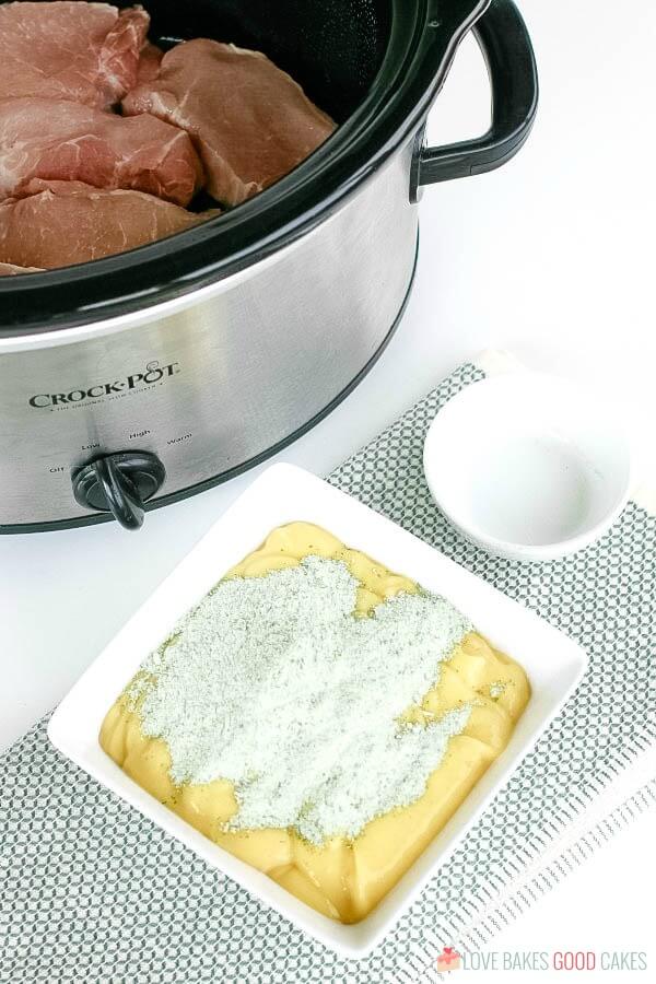 Easy Slow Cooker Pork Chops in a slow cooker