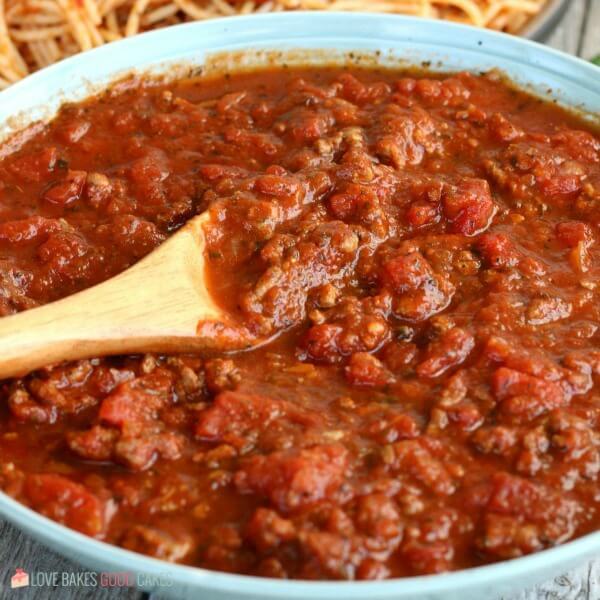 Slow Cooker Spaghetti Sauce in a bowl.