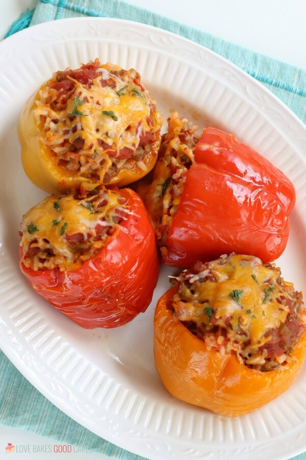 Slow Cooker Stuffed Peppers on a white plate.