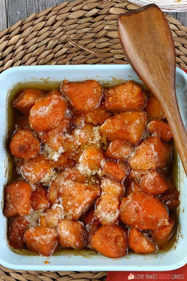 A top down view of the finished yam recipes ready to be eaten and served. 