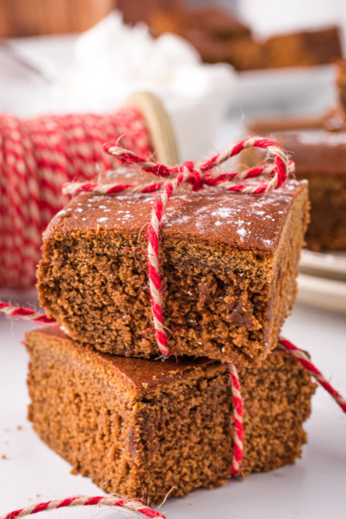 two pieces of gingerbread with twine