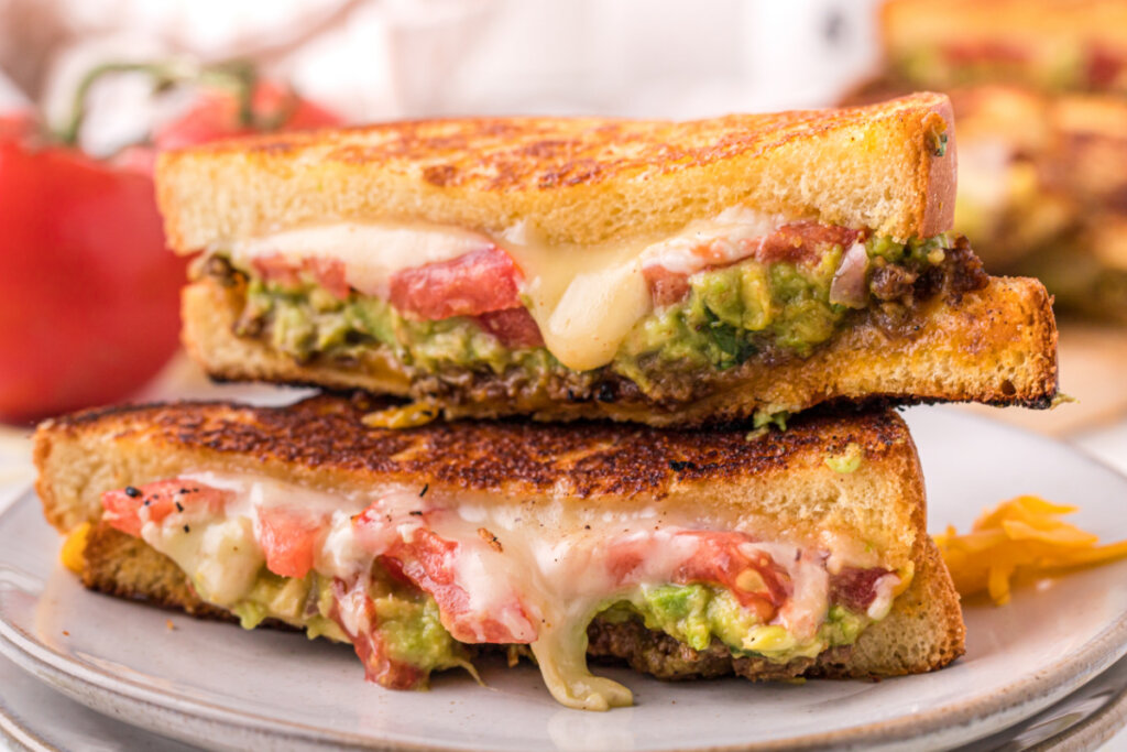 closeup of taco grilled cheese sandwich