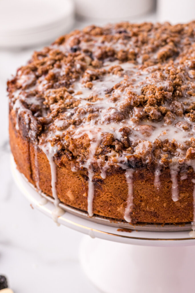 whole coffee cake on cake stand