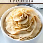 peanut butter frosting in small white bowl
