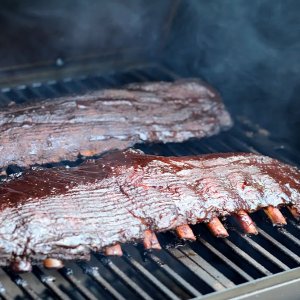 finished smoked ribs on the grill