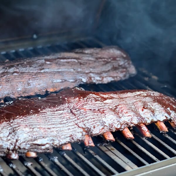 finished smoked ribs on the grill