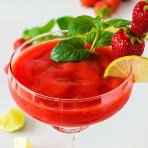 finished strawberry daiquiri in glass