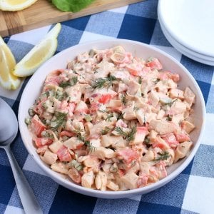 deli-style crab salad in bowl