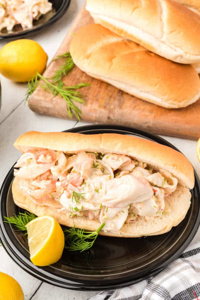 Homemade crab salad piled onto a sandwich roll for an easy deli-style lunch.