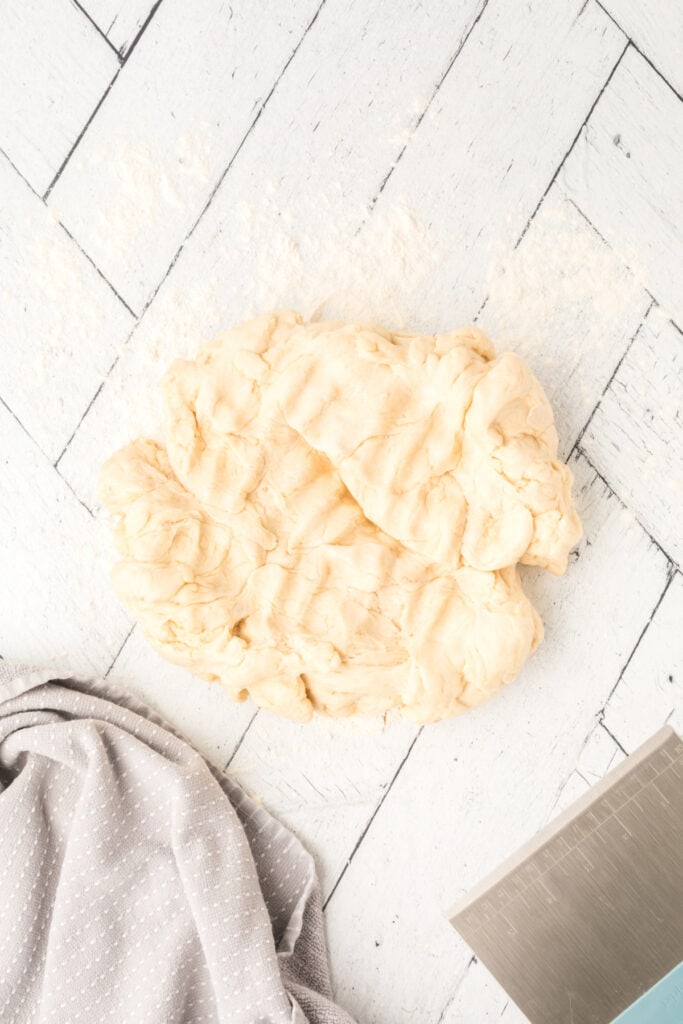 Turn the dough out onto a lightly floured surface and gently deflate.