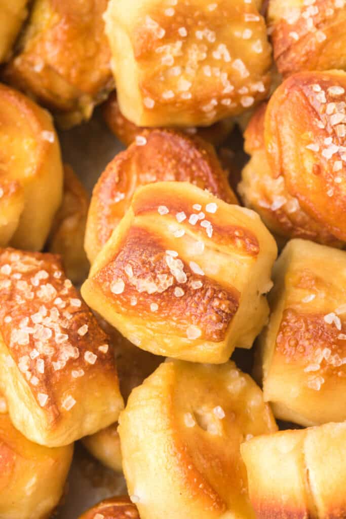 closeup of soft buttery pretzel bites