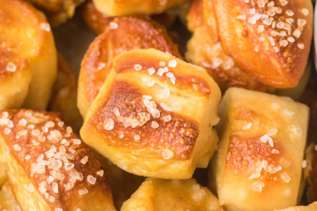 closeup of soft pretzel bites