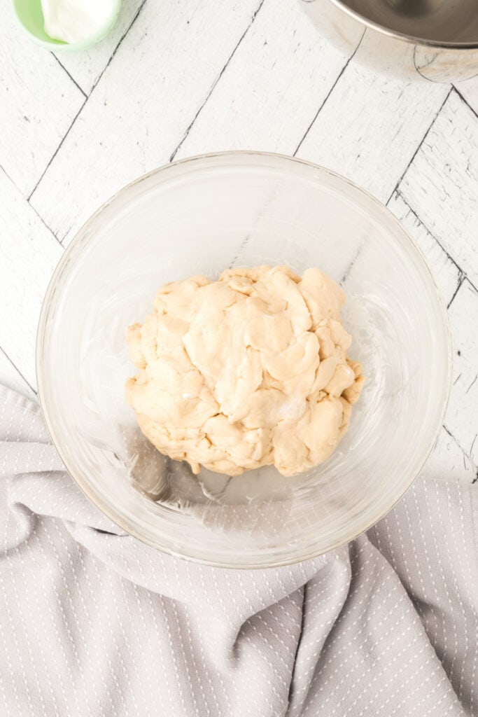 Transfer the dough to a greased bowl and turn the dough to coat.