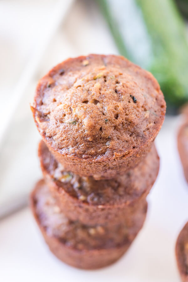 looking down on three muffins stacked on top of each other