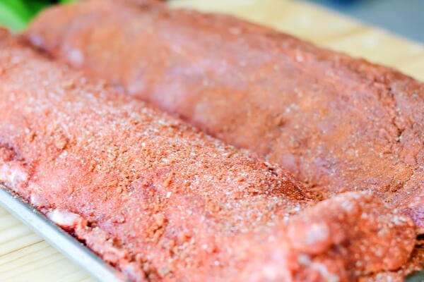 seasoned pork ribs before being smoked