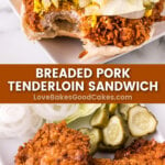 breaded pork tenderloin sandwich pin collage