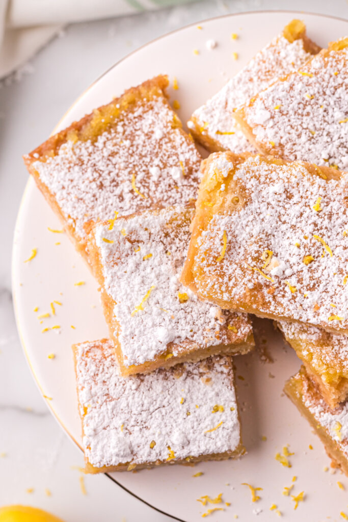 looking down on a stack of lemon bars