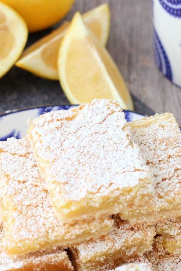 finished lemon bars stacked on plate