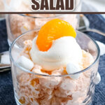 finished orange fluff salad in small glass bowl