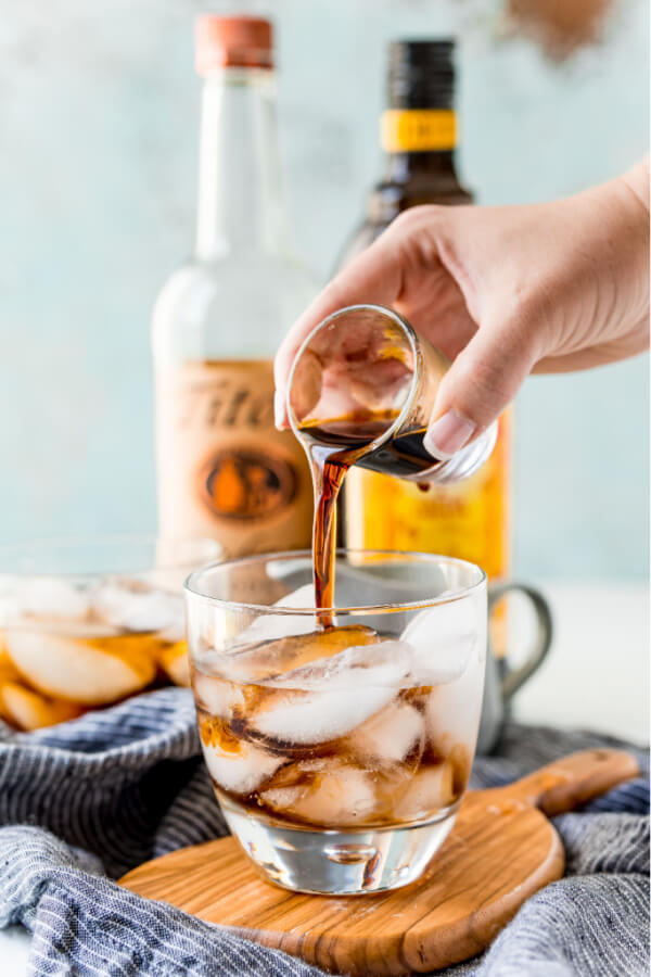 coffee-flavored liquer being poured into glass