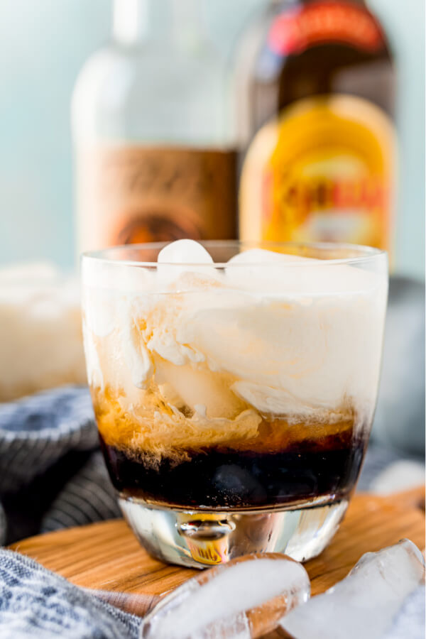 finished White Russian Cocktail in glass with ice