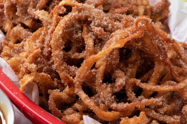 closeup of apple cinnamon curly fries