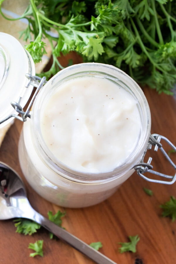 looking down into jar with condensed cream soup substitute