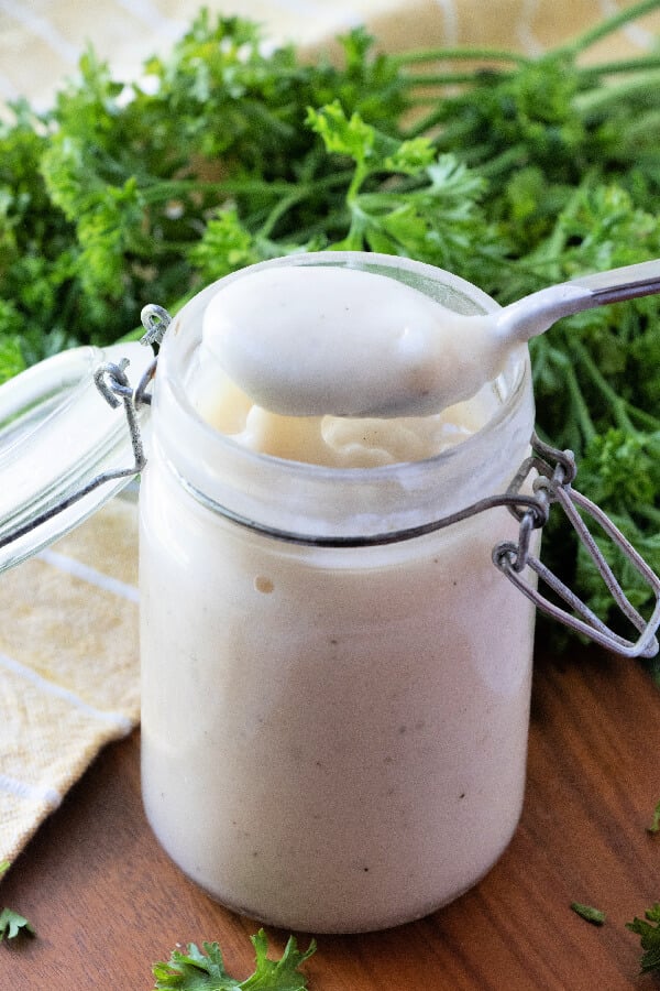 spoonful of condensed cream of soup substitute over jar