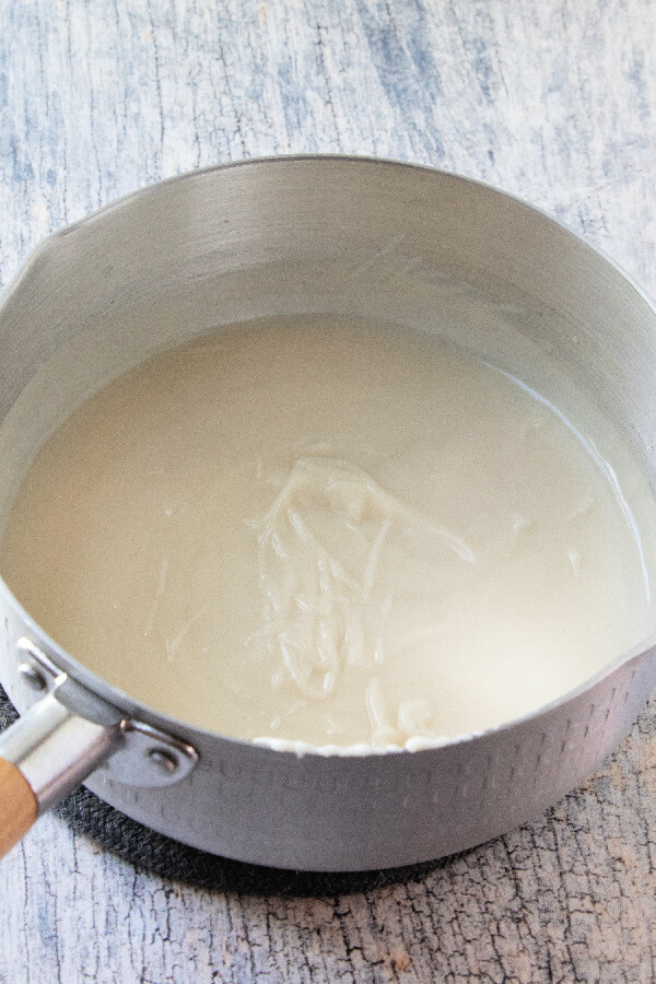 thickened mixture in pan