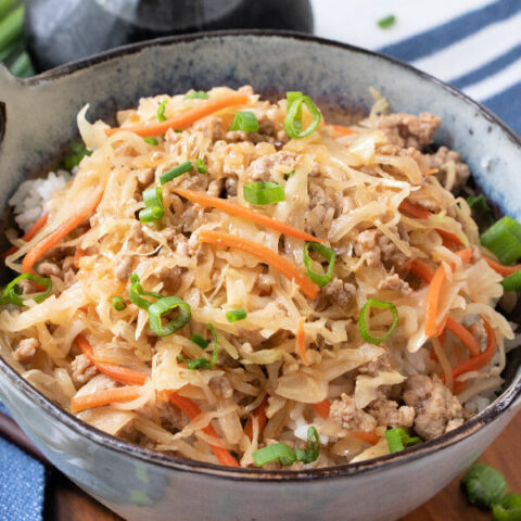 looking down into a bowl with Egg Roll in a Bowl