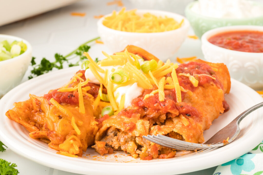 ground beef enchiladas on a plate