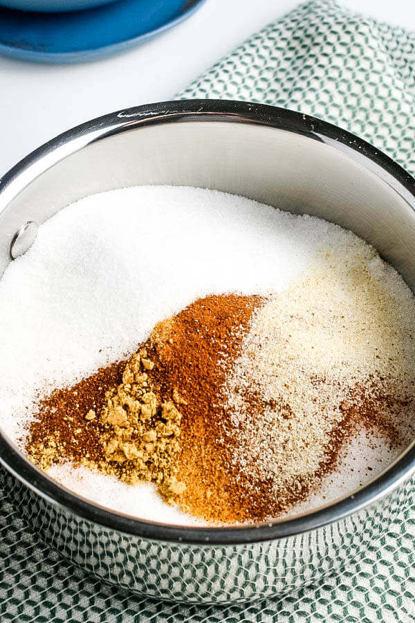 sugar and spices in saucepan