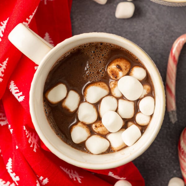 closeup of nutella hot chocolate with marshmallows