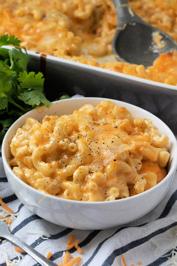 southern baked mac and cheese in bowl