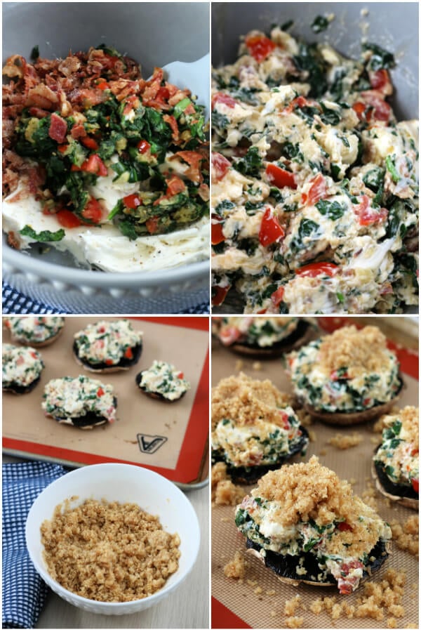 preparing filling and stuffing mushrooms