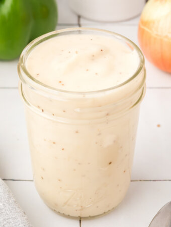 homemade cream of mushroom soup in glass jar