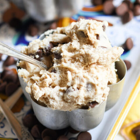 closeup of edible cookie dough in bowl