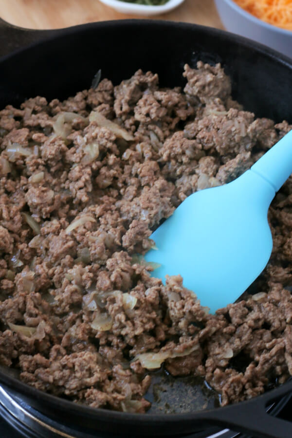 ground beef browned in skillet