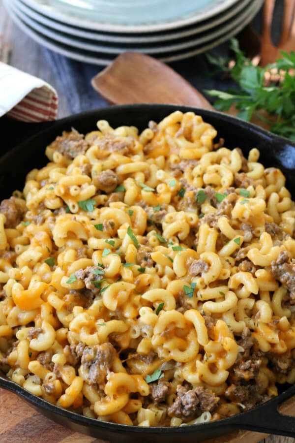 finished Hamburger Helper in skillet